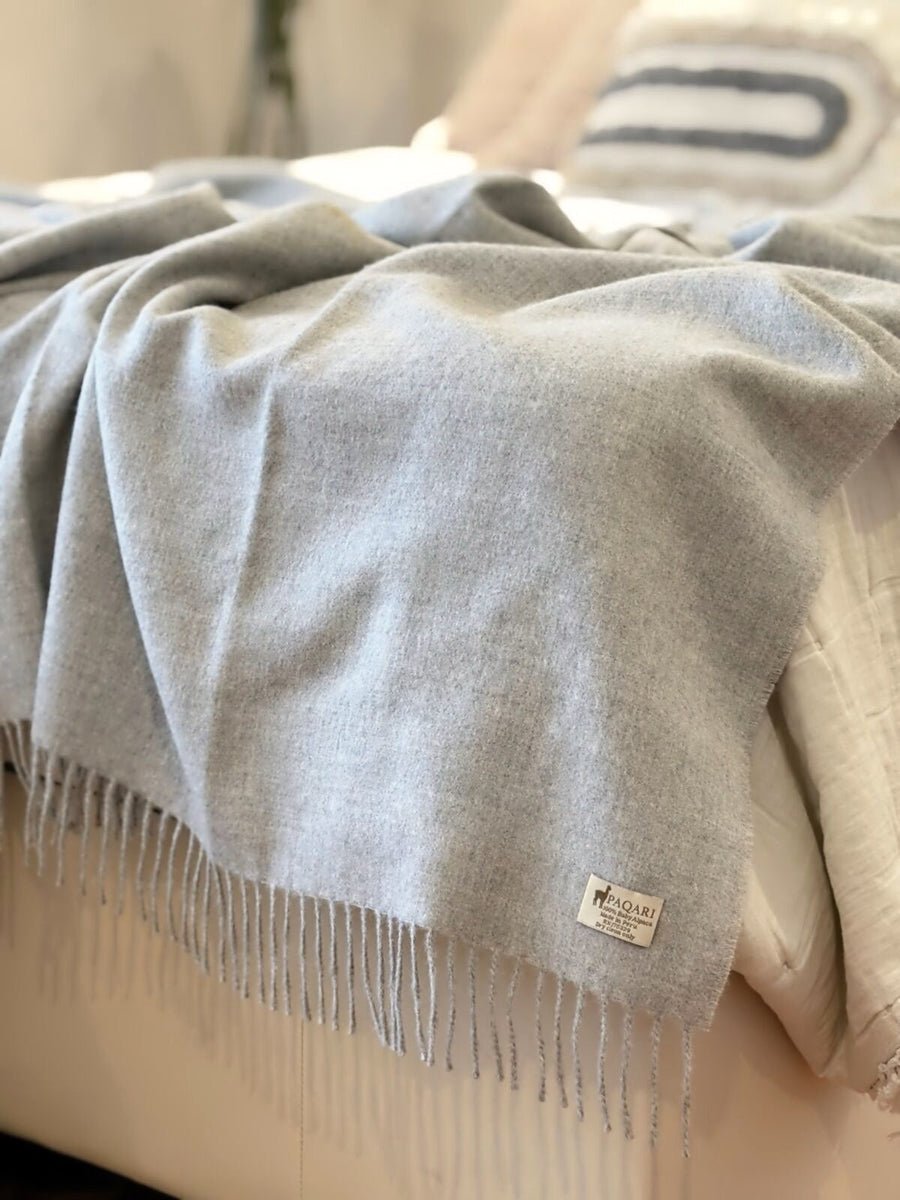 The Throw in Sterling, 100% baby alpaca woven in Peru